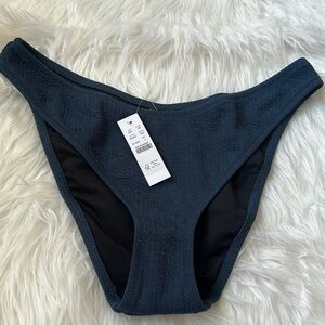 NWT J. Crew Navy Blue Textured Curved Waist Cheeky Swim Bottoms Only Size L